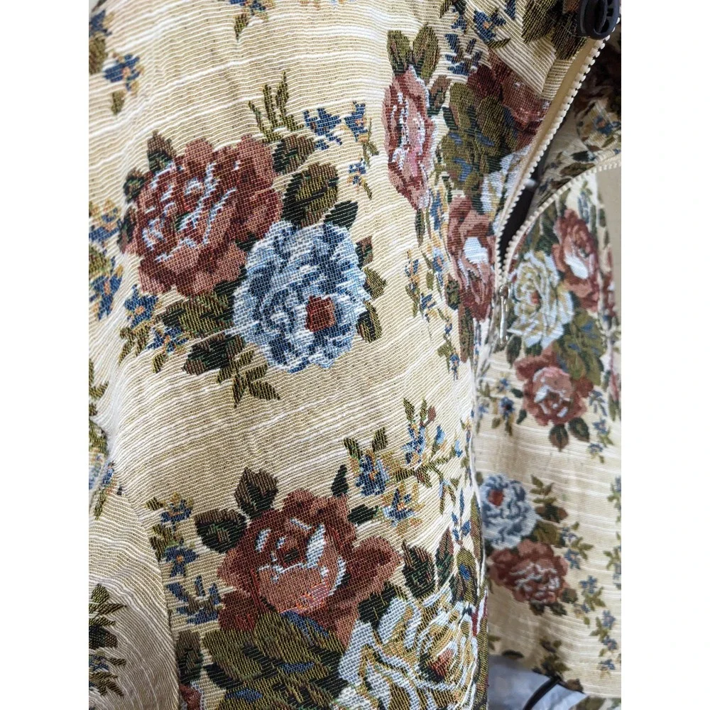Fall Floral Tapestry Cropped Zip Up Jacket Woven Floral Print